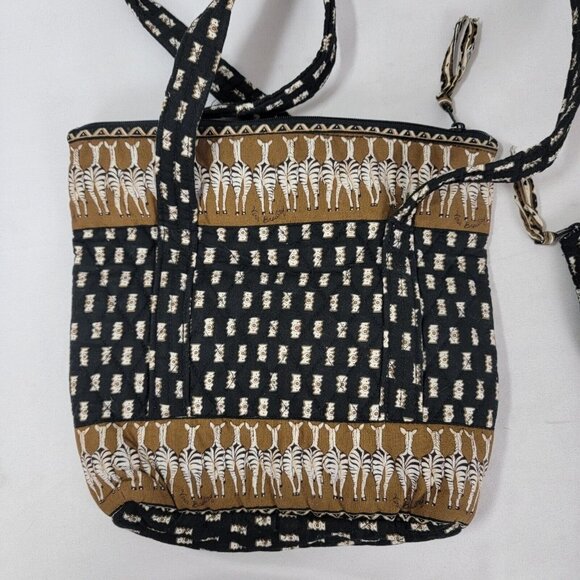 Vera Bradley Double Handle Purse Black Brown Zebra Retired + Cosmetic Bag Zip Up - Picture 5 of 11